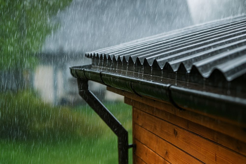 Pluie sur un toit et une gouttière